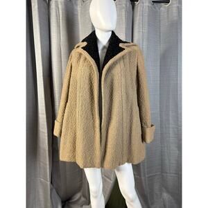Vintage 40s Camel Boulce/Curly Lamb Swing Coat Sz L